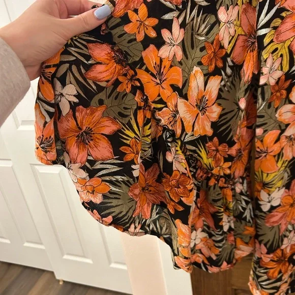 Billabong Floral Tropical Hawaiian Kimono Cardigan - Orange and Black Small - Picture 4 of 8
